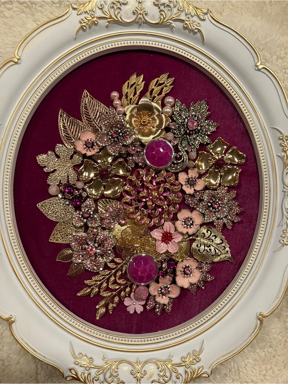 Gold and Pink Floral Embellished Wall Frame - Home Accent